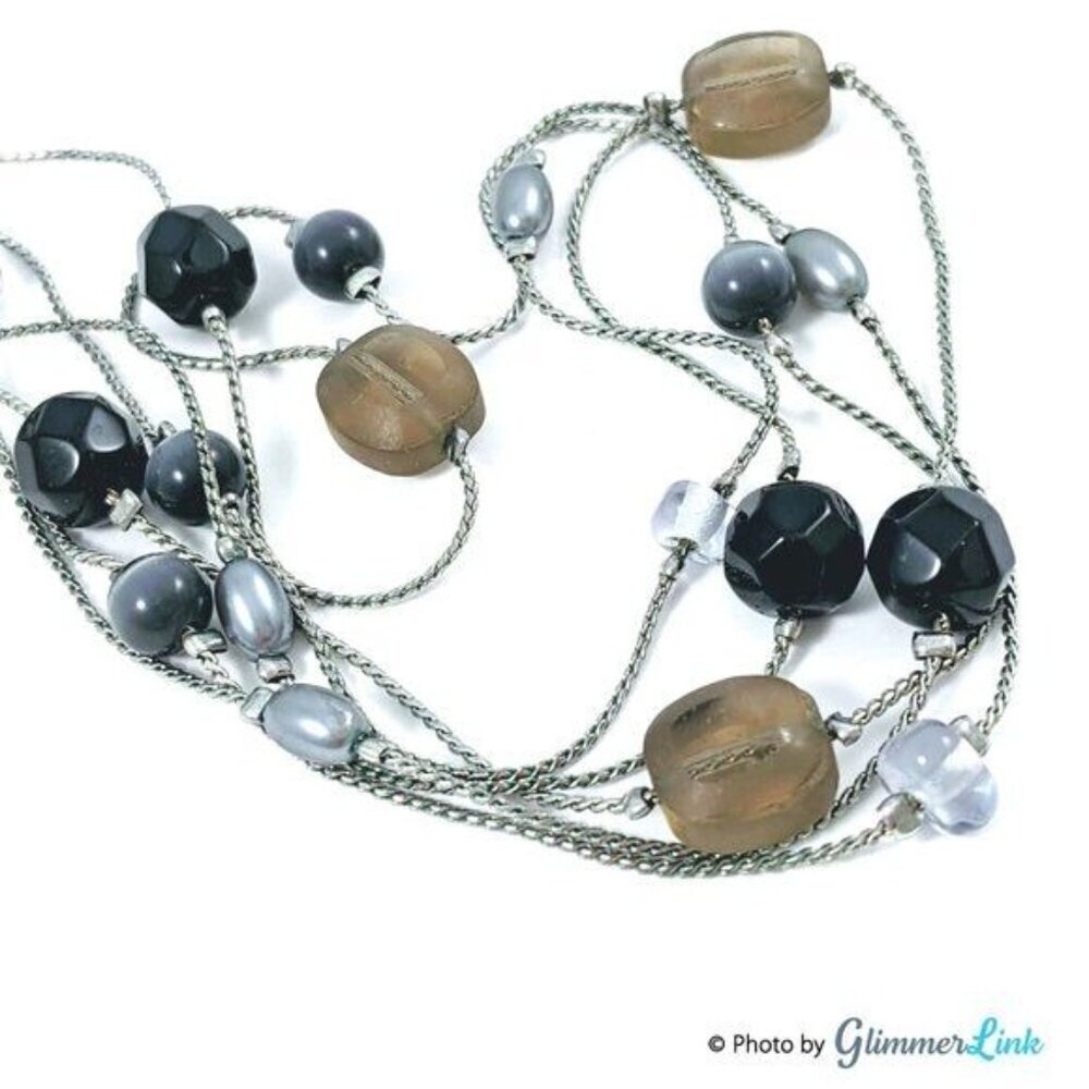 NY & Co Black & Gray Triple Strand Beaded Necklace - Picture 5 of 8